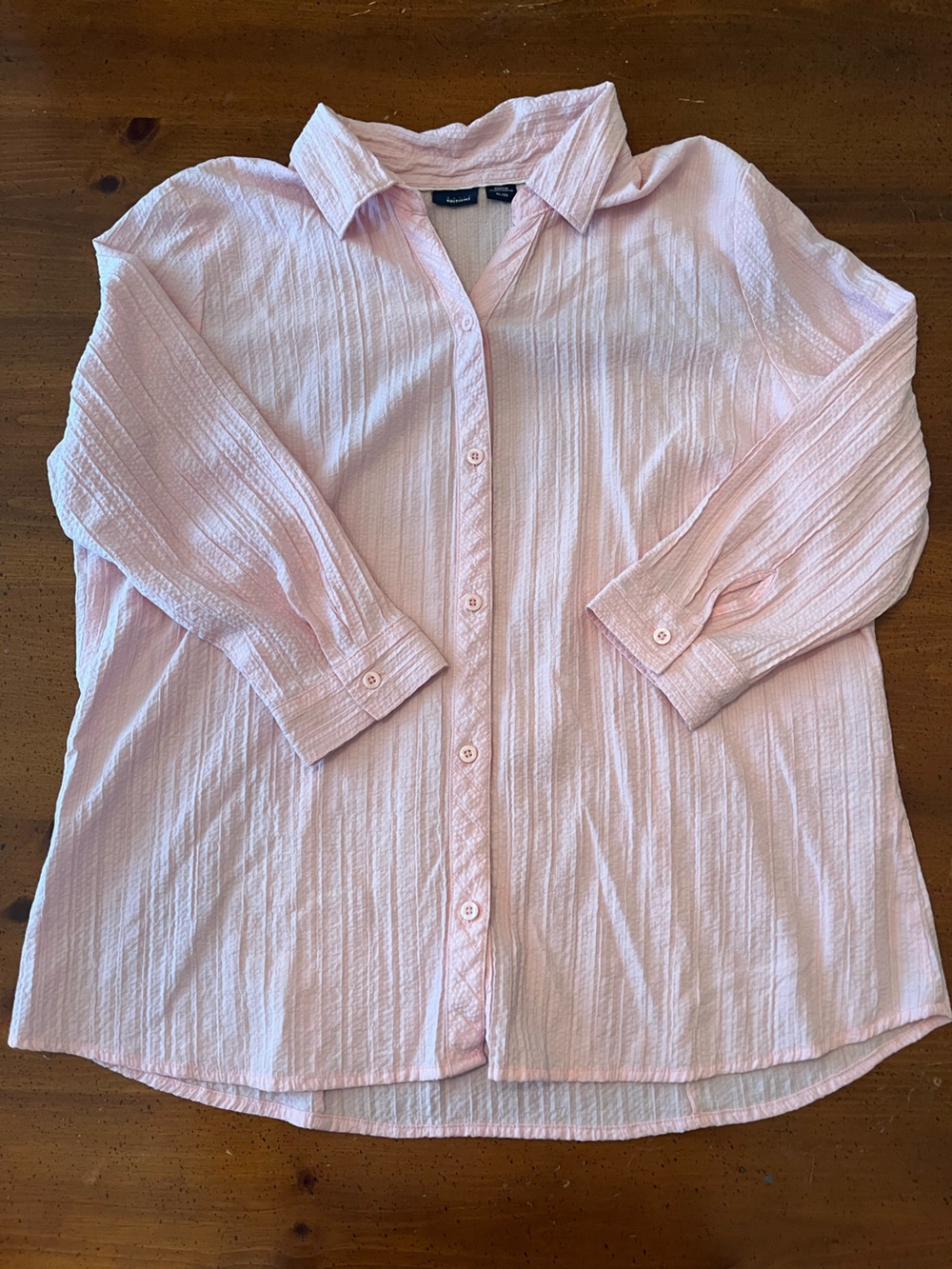 Basic Editions Light Pink Textured Button-Down Long Sleeve Shirt - Size XL